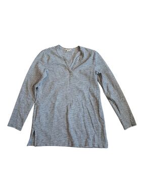 Duluth Trading Co Striped V-Neck Long Sleeve Tunic - Black & Grey